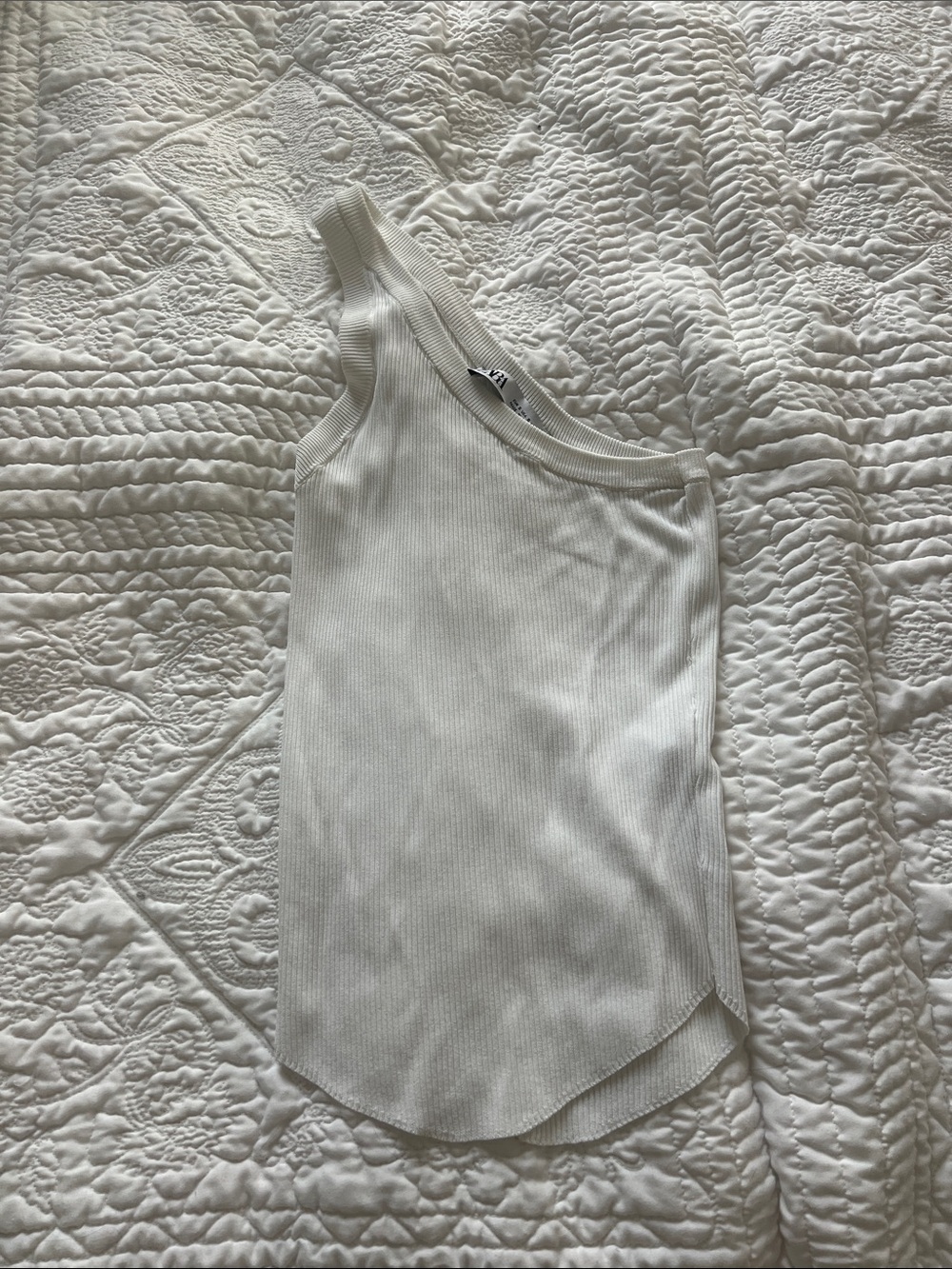 Zara Cream One-Shoulder Ribbed Tank Top